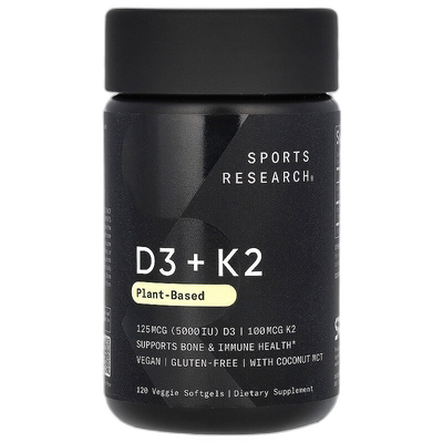 香港直邮Sports Research D3 + K2植物基促进健康120粒素食软凝胶