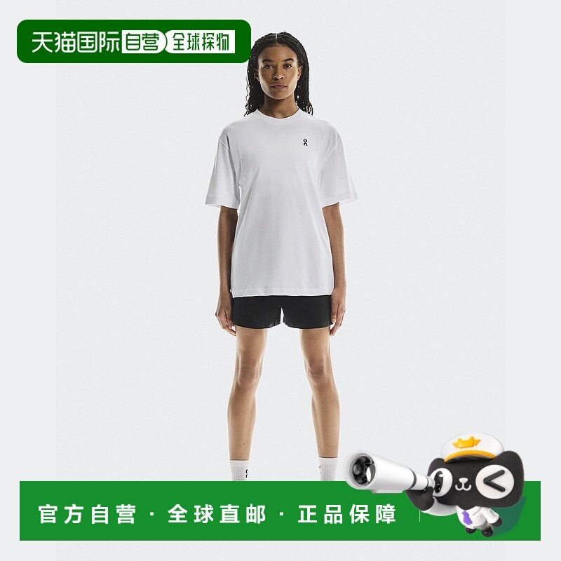 自营欧洲直邮On/昂跑 Club系列女士白色/靛蓝色棉网球场图案短袖T