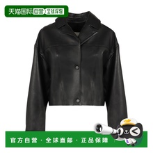 1h可退 香港直邮Yves Salomon 翻领长袖皮夹克 24E24EYV20247APXX