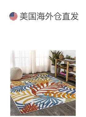 jonathan y热带棕榈叶室内/室外区域地毯 - 奶油色/橙色 【美国奥