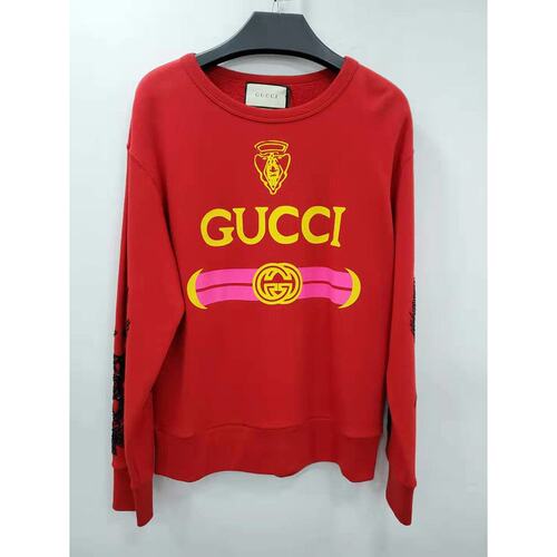 GUCCI 男士针织衫 475532XJAOR6057 SS2019 红色 徽标卫衣