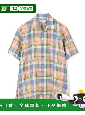 1h可退 日本直邮INDIVIDUALIZED SHIRTS男士亚麻开领格纹短袖衬衫