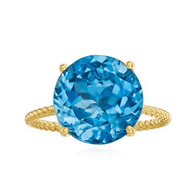 【美国奥莱】直发 Ross-Simons 14kt 黄金8克拉伦敦蓝托帕石戒指