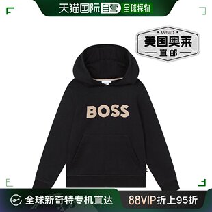 直发 美国奥莱 黑色 boss黑色棉质徽标连帽衫