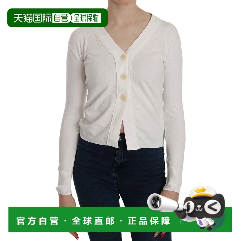 自营 BYBLOS V 领长袖短款开衫上衣女式毛衣 - 白色 美国奥莱直发