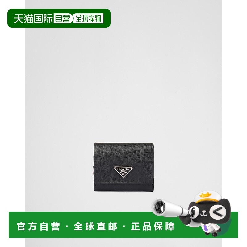 自营欧洲直邮Prada普拉达 Saffiano女士黑色小牛皮金属三角标识小