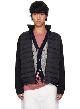 潮奢 Moncler 盟可睐 男士 黑色绗缝羽绒开衫 J20919B50700A9341