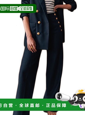 自营欧洲直邮Sezane 23新款 女士军蓝色Marino涤纶羊毛高腰宽版直