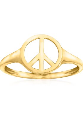 【美国奥莱】直发 Ross-Simons 14kt 黄金和平标志戒指 - 黄色