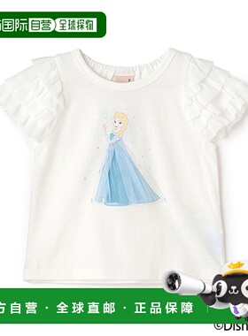 1h可退 日本直邮petit main Disney 儿童公主图案荷叶袖T恤 96522