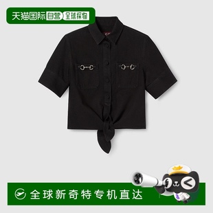 襯衫 歐洲直郵Gucci 古馳 女士黑色棉馬銜扣牛仔長袖