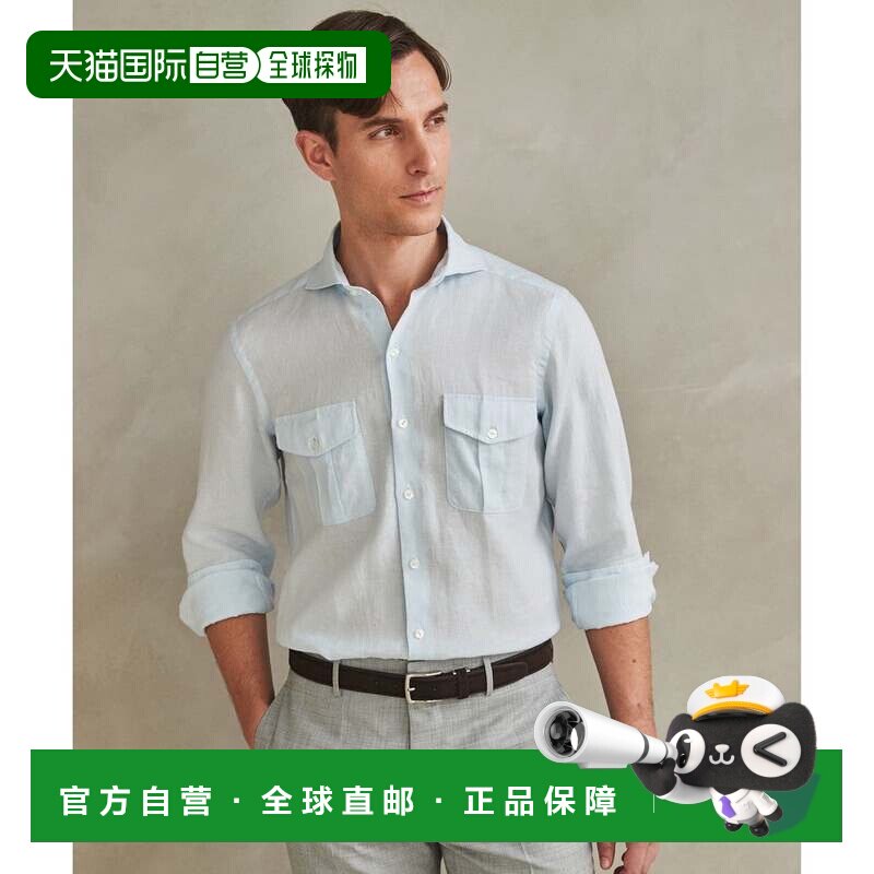 日本直邮ONWARD 诺曼底亚麻可水洗裁领柔软亚麻衬衫 萨克斯蓝系