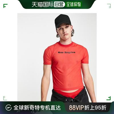 香港直邮潮奢 ASOS 男士wit Los Angeles city 设计紧身短款红色T