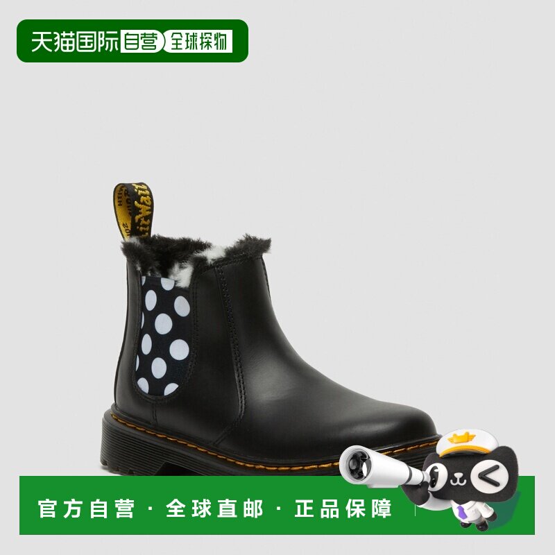 欧洲直邮DrMartens马丁大夫 2976儿童黑色皮革内衬人造毛切尔西靴