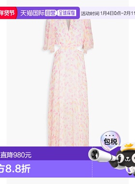 1h可退 香港直邮Maje 女士 剪口印花乔其纱长款连衣裙 MFPRO03613