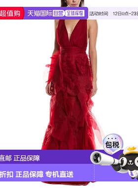 自营Marchesa Notte Sleeveless Deep V-Neck Silk Maxi Dress -