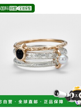 日本直邮日潮 agete 阿卡朵银色/K10卡尔塞多尼/珍珠三连戒指