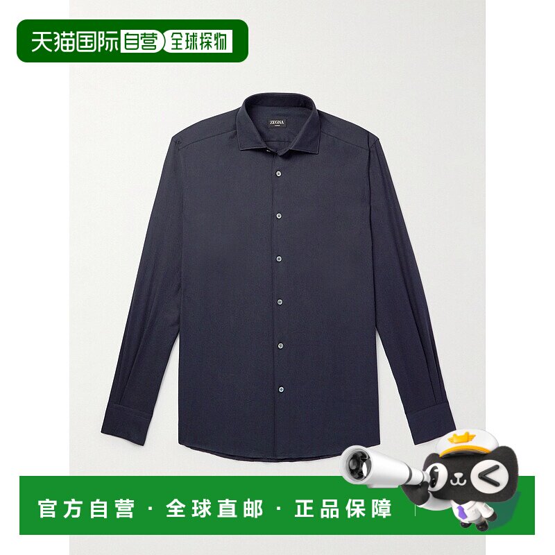 香港直邮1h可退 zegna 杰尼亚 男士 剪口领棉质羊绒混纺斜纹布衬