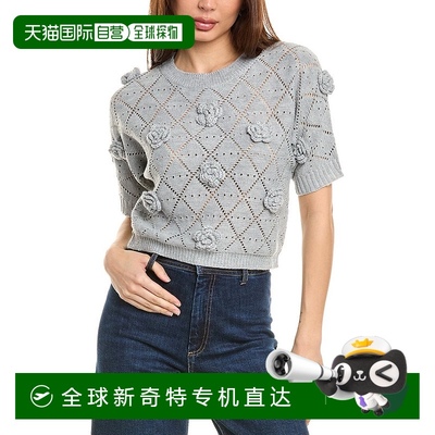 自营Gracia Pointelle Floral Applique Sweater - grey 【美国奥