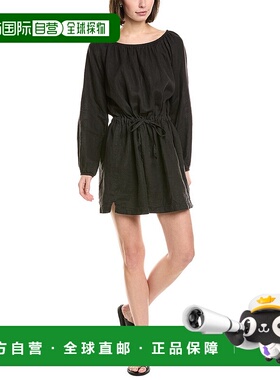 自营 James Perse 褶皱亚麻迷你连衣裙 - 黑色 美国奥莱直发