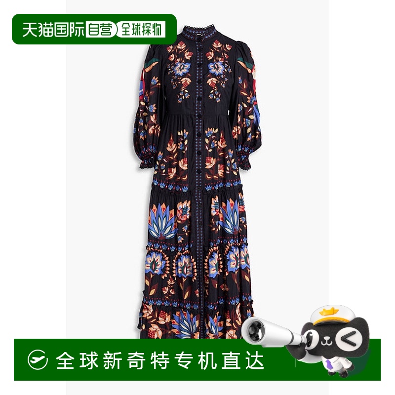 1h可退 香港直邮FARM RIO 女士 印花棉混纺薄纱长款连衣裙 314825