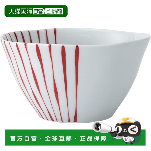 【日本直邮】Hasami 瓷碗盘子 容量约 480ml 波浪条纹 红色 25345