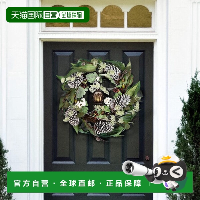 自营 safavieh人造 24 英寸桉树和浆果花环带松果 - 多 美国奥莱