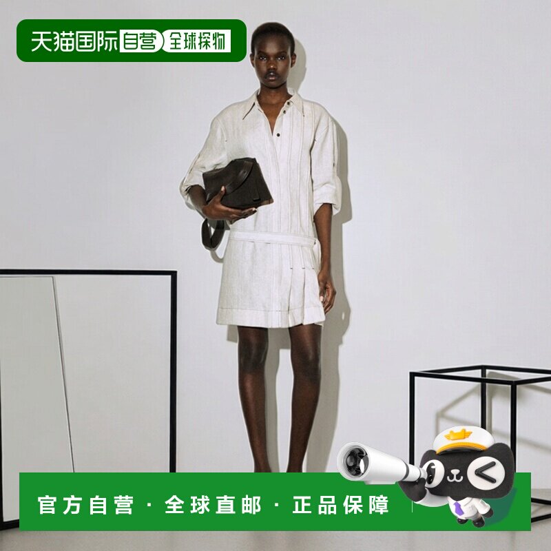 自营欧洲直邮COS 女士灰色亚麻收腰褶皱衬衫连衣裙图片