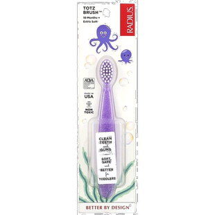 香港直发Radius儿童牙刷紫色亮片18个月以上适用植物毛刷闪光塑料