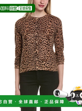 自营sofiacashmere动物印花羊毛和羊绒混纺开衫-棕色 美国奥莱直