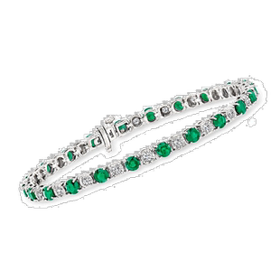 自营Ross-Simons Emerald and Diamond Tennis Bracelet in Sterl