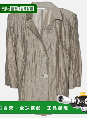 自营Marina Rinaldi Grey Texture Linen Blend Blazer - grey 美