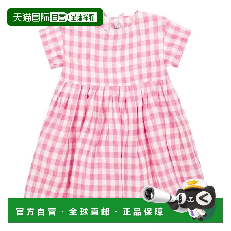 1h可退 香港直邮潮奢 il gufo 女童 方格棉布亚麻连衣裙童装