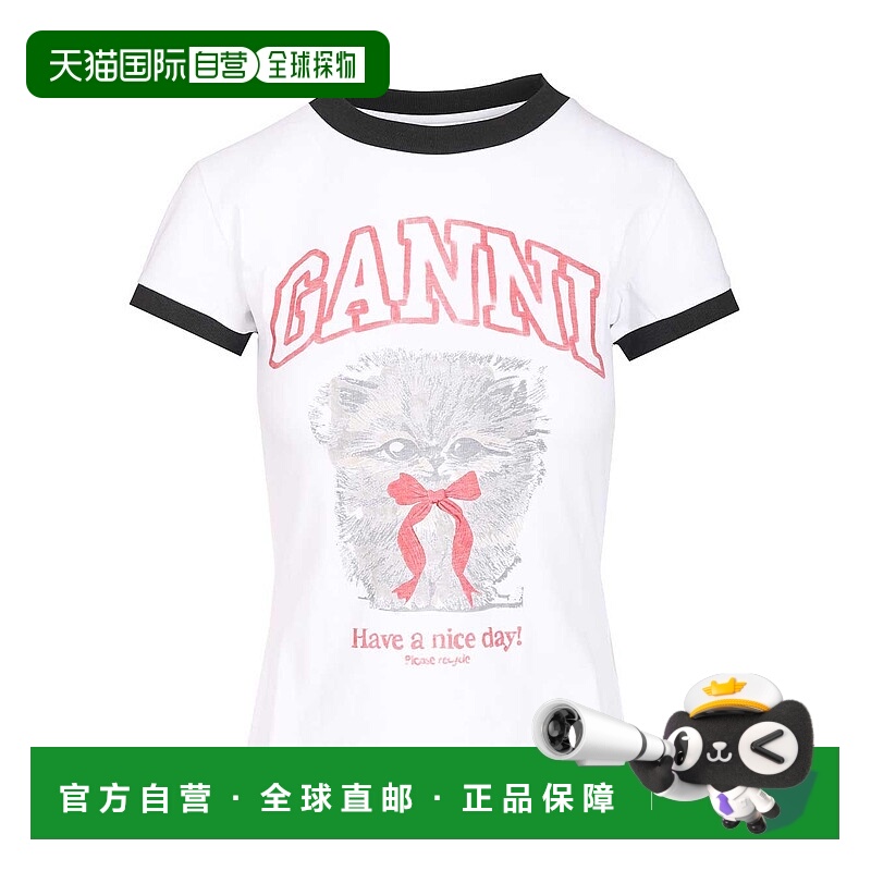 香港直邮GANNI 女士T恤 A1050030151 SS2026 白色 Printed T-shir