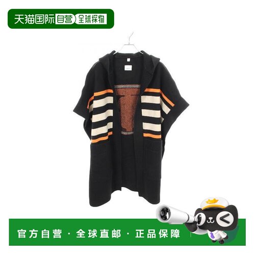 日本直邮中古Burberry博柏利女A级95新poncho雨披/斗篷羊毛外套黑