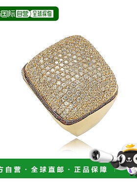 自营 Suzy Levian 黄金色调纯银红棕色和白色方晶锆石戒指 - 黄色