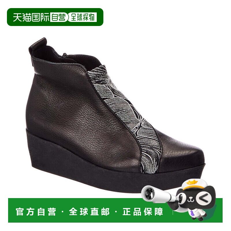 自营Arche Fujima皮革坡跟短靴-黑色 女靴美国直发奥莱