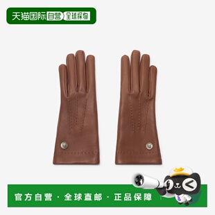 自营欧洲直邮Burberry博柏利 女士深土棕羔羊皮马术骑士徽标手套