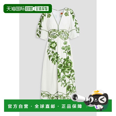 1h可退 香港直邮FARM RIO 女士 印花亚麻混纺中长连衣裙 331950GR