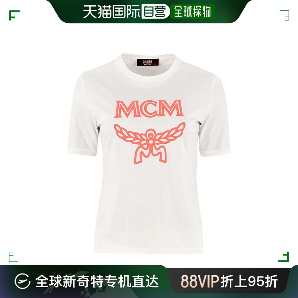 香港直邮Mcm女士T恤白色印花图案日常休闲百搭透气MFTASMM03WT-封面