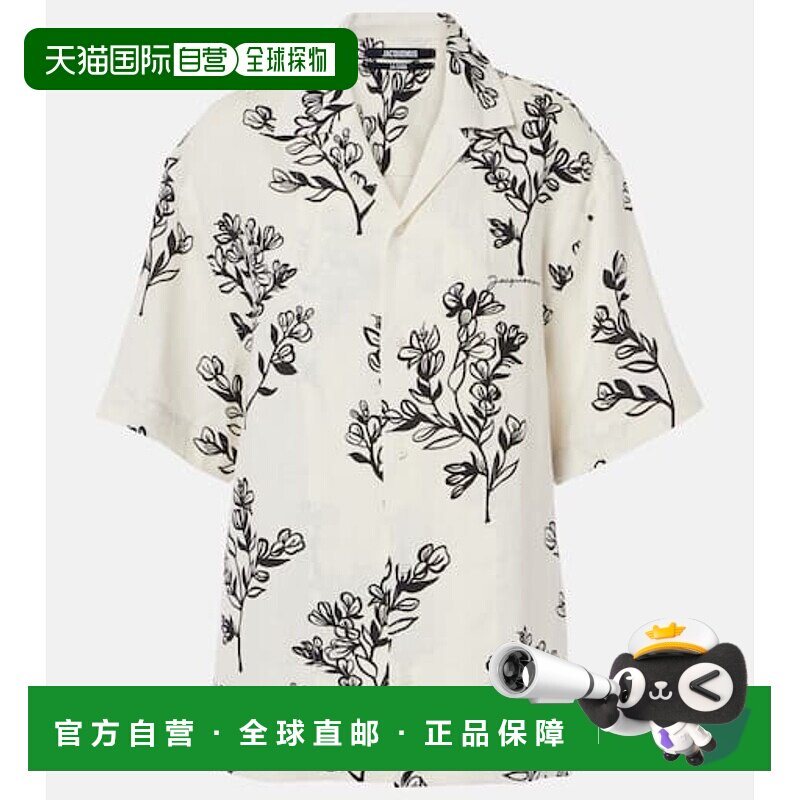1h可退 香港直邮潮奢 Jacquemus 女士 牛仔花朵亚麻保龄球衬衫