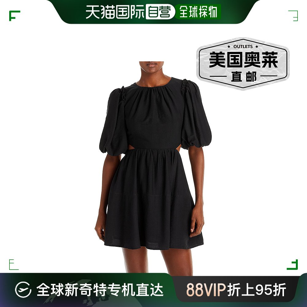 moon river女士 Open Back Pleated Neck Mini Dress black【美