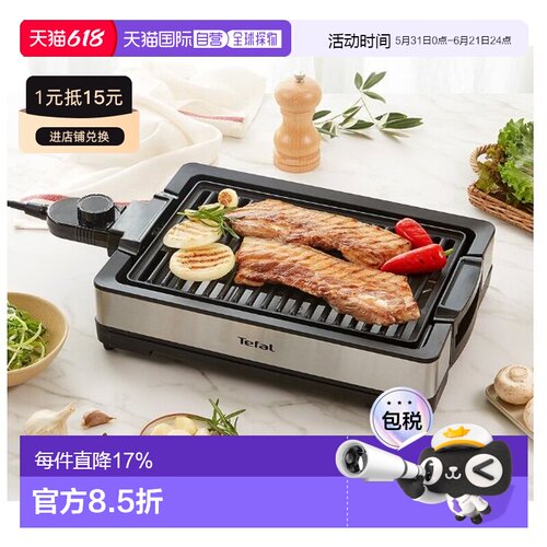 Tefal 特福烤肉盘电烤盘家用烤肉烧烤鱼专用盘TG300DKR  1200W