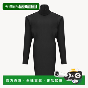 自营欧洲直邮YSL圣罗兰 女士黑色聚酰胺高领长袖连衣裙短款