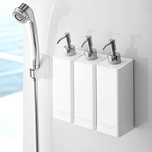 日本直邮山崎实业磁吸挂可挂壁3件套洗发水护发素沐浴露白色500ml