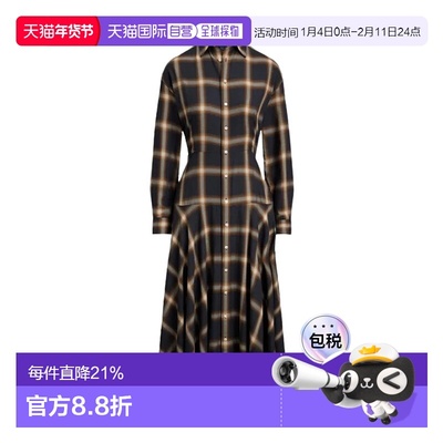 香港直邮Ralph Lauren 格纹斜纹拼接中长衬衫裙 211A12167长袖
