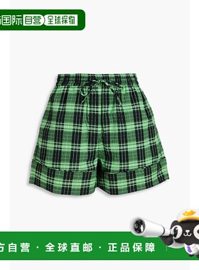 1h可退 香港直邮GANNI 甘尼 女士 方格棉布棉混纺绉条纹短裤 F753