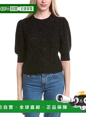 自营autumn cashmere秋季羊绒泡芙袖针织羊绒羊毛混纺毛衣-黑色