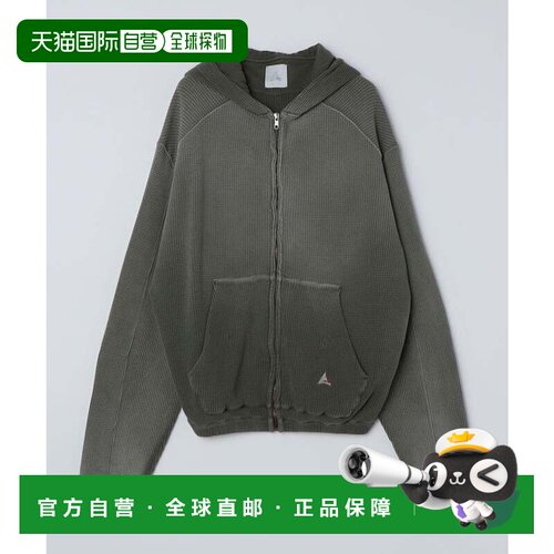 日本直邮ROA 卫衣 浅橄榄绿 复古水洗华夫格拉链连帽衫