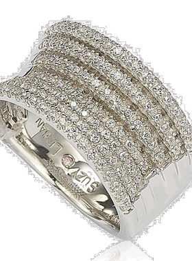 自营 Suzy Levian 纯银方晶锆石微密钉凹面戒指 - 白色 美国奥莱